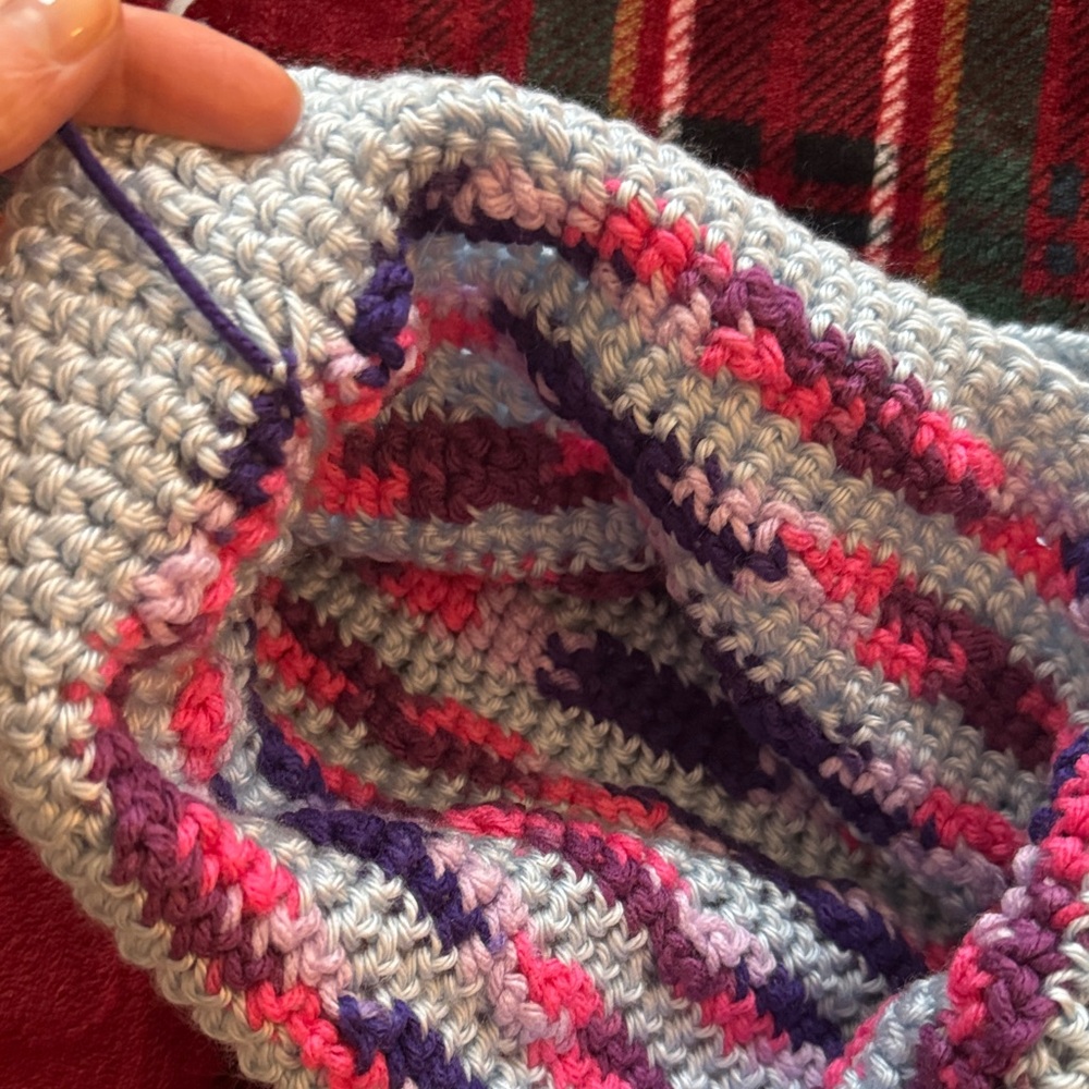 Handmade Colorful Knit Crochet Handbag Tote Purse Small - Picture 3 of 5